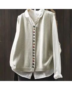 Buddha Stones Colorful Buttons Women's Sleeveless Knitted Vest Waistcoat - SlateGray / US4-6，UK/AU8-10，EU36-38 (F)