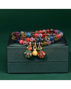 Buddha Stones Colorful Candy Agate Gold Swallowing Beast Family Strength Charm Triple Wrap Bracelet - Candy Agate(Hope♥Balance)