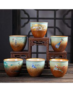 Buddha Stones Colorful Deer Pipa Snow Plum Blossoms Mountains Rivers Bird Ceramic Teacup Kung Fu Tea Cup Bowl - 7cm*5cm*100ml / Blue Bird