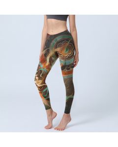 Buddha Stones Colorful Fairy Lute Ribbon Flower Circle Pattern Print Gym Leggings Women's Yoga Pants - SaddleBrown / US18，UK/AU22，EU50 (4XL)