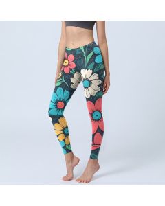 Buddha Stones Colorful Flower Pattern Print Gym Leggings Women's Yoga Pants - Black / US18，UK/AU22，EU50 (4XL)