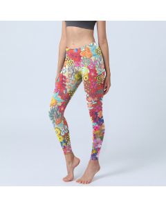 Buddha Stones Colorful Flowers Leaves Print Gym Fitness Leggings Women's Yoga Pants - PaleVioletRed / US18，UK/AU22，EU50 (4XL)