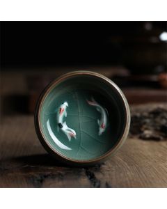 Buddha Stones Colorful Koi Fish Ceramic Teacup Kung Fu Tea Cup Bowl - Beige Koi Fish 6.8cm*3.4cm*55ml