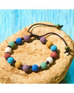 Buddha Stones Colorful Lava Rock Support Bracelet - White+Blue+Purple+Yellow Beads(Wrist Circumference: 15-22cm)