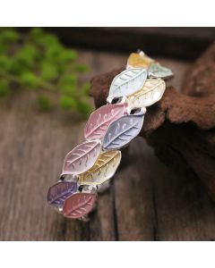 Buddha Stones Colorful Leaves Alloy Luck Elastic Bracelet Bangle - 57mm