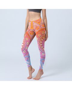 Buddha Stones Colorful Mandala Pattern Gym Leggings Women's Yoga Pants - Tomato / US18，UK/AU22，EU50 (4XL)