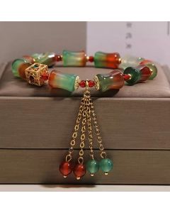 Buddha Stones Colorful Peacock Agate Bamboo Beads Tassel Courage Bracelet - Peacock Agate(Wrist Circumference 14-16cm)