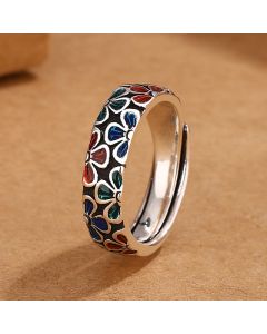 Buddha Stones Colorful Plum Blossoms Design Healing Copper Adjustable Ring - Adjustable
