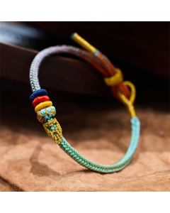 Buddha Stones Colorful Rope Eight Thread Peace Knot Luck Handmade Bracelet - Black(Wrist Circumference 14-19cm)