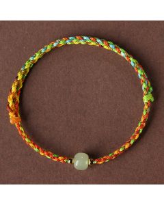 Buddha Stones Colorful Rope Luck Jade Bead Abundance Bracelet - 20cm