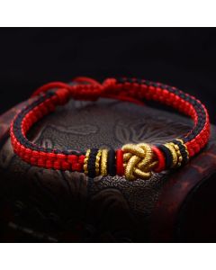 Buddha Stones Colorful Rope True Love Knot Luck Handmade Bracelet - Red Gold(Bracelet Size 16cm-24cm)