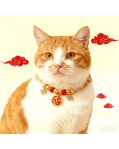 Buddha Stones Colorful String Bead Plaited Fu Character Protection Adjustable Cats Dogs Pet Collar - Ruyi Lock / 40-50cm