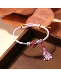 Buddha Stones Colorful String Peach Blossom Knot Tassels Protection Bracelet - Brown String(Wrist Circumference: 15-17cm)