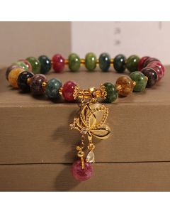 Buddha Stones Colorful Tourmaline Butterfly Charm Wisdom Bracelet - Tourmaline(Positive♥Love)(Wrist Circumference 14-16cm)