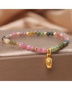 Buddha Stones Colorful Tourmaline Flowers Positive Bracelet - 4mm Tourmaline Lily of the valley bracelet(Wrist Circumference: 14-16cm)