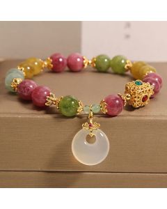 Buddha Stones Colorful Tourmaline Peace Buckle Charm Wisdom Bracelet - Tourmaline(Positive♥Love)(Wrist Circumference 14-16cm)