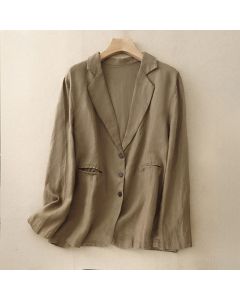 Buddha Stones Commute Retro Pure Color Lapel Women's Jacket With Pockets - OrangeRed / US8-10，UK/AU12-14，EU40-42 (2XL)