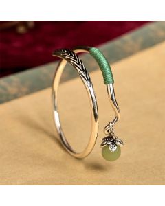 Buddha Stones Copper Alloy Green Bead Charm Luck Cuff Bracelet Bangle - 58-62mm(Adjustable)