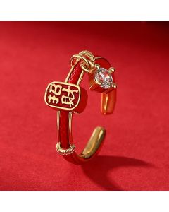 Buddha Stones Copper Alloy Red String Lucky Wealth Charm Ring - Gold Ring / US8