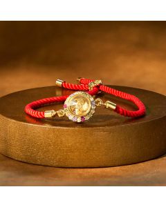 Buddha Stones Copper Brass Color Rotatable Windmill Feng Sheng Shui Qi Fu Red String Faith Braided Bracelet - Copper Brass Color Windmill Red String(Adjustable)