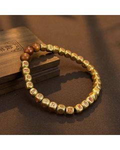 Buddha Stones Copper Brass Lightning Struck Jujube Wood Beads Wealth Bracelet - Copper Brass(Wrist Circumference: 18-24cm)
