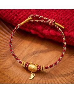 Buddha Stones Copper Cat Fish Multiple Colors String Balance Bracelet - Red(Wrist Circumference: 5.5–6.3 in/14–16 cm)