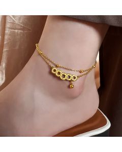 Buddha Stones Copper Coins Attract Wealth Titanium Steel Anklet - Anklet(Circumference 21-26cm)