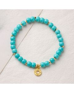 Buddha Stones Copper Coins Charm Imitation Turquoise Bracelet - 5*6mm