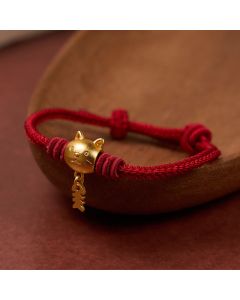 Buddha Stones Copper Cute Cat Fish Red String Healing Bracelet - Dark Red(Wrist Circumference 15-18cm)