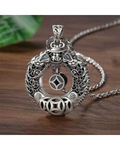 Buddha Stones Copper Dragon Fu Character Peace Buckle Wealth Relief Carving Vintage Necklace - Copper(Balance♥Wealth)