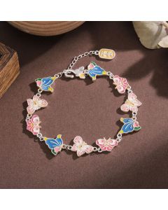 Buddha Stones Copper Enamel Butterfly Love Adjustable Bracelet - Copper(Wrist Circumference:17–21 cm)