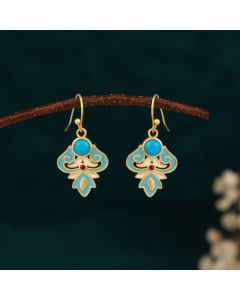 Buddha Stones Copper Enamel Turquoise Positive Drop Earrings - Enamel Turquoise Earrings(Copper Posts)
