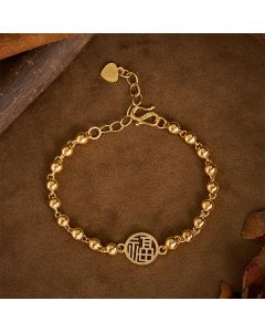 Buddha Stones Copper Fu Character Beaded Blessing Bracelet - Fu Character