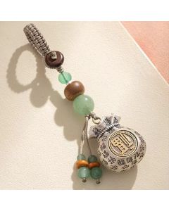 Buddha Stones Copper Fu Character Hand-Woven Blessing Bag Beaded Keychains - Fu Character(Luck ♥ Blessing)