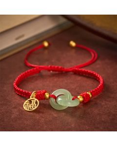 Buddha Stones Copper Liuli Fu Character Luck Red String Bracelet - Fu Character(Happiness ♥ Blessing)