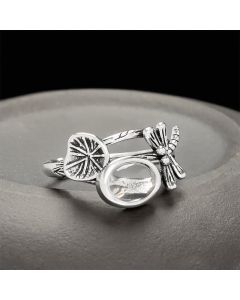 Buddha Stones Copper Lotus Leaf Dragonfly Purity Open Ring - Approx. 17-20mm(US 7-US 10)