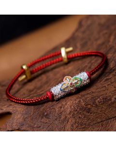 Buddha Stones Copper Luck Red String Bracelet - Silver Pink String(Wrist Circumference: 14-20cm)