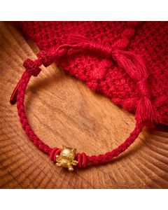 Buddha Stones Copper Lucky Cat Charm Red String Wealth Bracelet - Dark Red