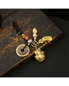 Buddha Stones Copper Lucky Cat Chinese Coin Gourd Pi Xiu Braided Keychains - Pi Xiu Gourd Coins