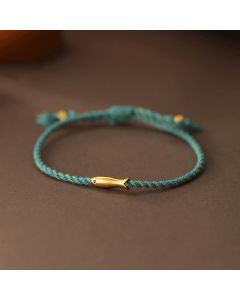 Buddha Stones Copper Lucky Koi Fish Luck Rope Bracelet - Blue Rope(Wrist Circumference: 15-17cm)