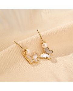 Buddha Stones Copper Natural Pearl Butterfly Design Optimism Earrings - Natural Pearl(Copper Posts)