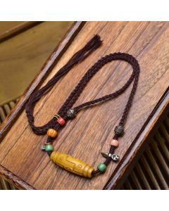 Buddha Stones Copper Nine-Eye Dzi Bead Bone Bead Luck Balance Necklace Pendants - Style C