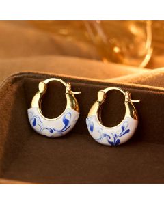 Buddha Stones Copper Plated 18k Gold Enamel Glaze Healing Luck U-shaped Earrings - Copper & Enamel Glaze(Copper Posts)