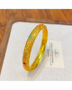 Buddha Stones Copper Plated Gold Flowers Leaves Luck Bracelet Bangle - 64 mm
