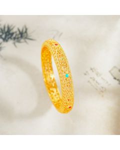Buddha Stones Copper Plated Gold Flowers Vine Pattern Luck Bracelet Bangle 2.44 IN (62 MM) - 62 mm