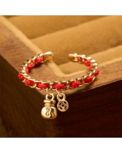 Buddha Stones Copper Red String Chinese Coin Good Fortune Fortune Pouch Open Ring - Chinese Coin Ring (US8)
