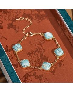 Buddha Stones Copper Song Brocade Square Vintage Elegance Bracelet - Gray(Same Color Tone – Pattern Varies)