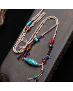Buddha Stones Copper Turquoise Dzi Bead Luck Necklace Pendants - Copper Turquoise Dzi Bead