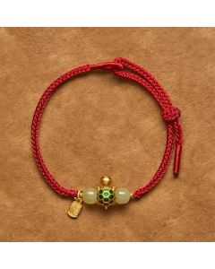 Buddha Stones Copper Turtle Fu Character Hetian Jade Red String Luck Bracelet - Turtle Red String Bracelet / 5.5–7.1 in (14–18 cm)