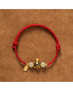 Buddha Stones Copper Turtle Hetian Jade Fu Character Luck Red String Bracelet - Red(Wrist Circumference: 5.5–7.1 in/14–18 cm)